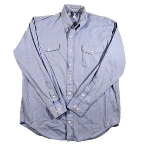 Texas Cotton Shirt Mens Large Blue Long Sleeve Button Down Pockets Made in USA